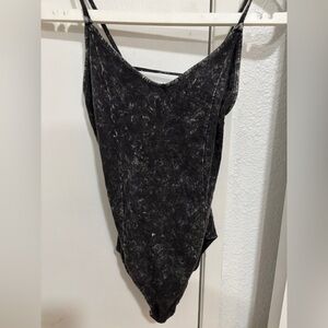 American Eagle outfitters AEO acid wash bodysuit Women's Black gray NWT XS